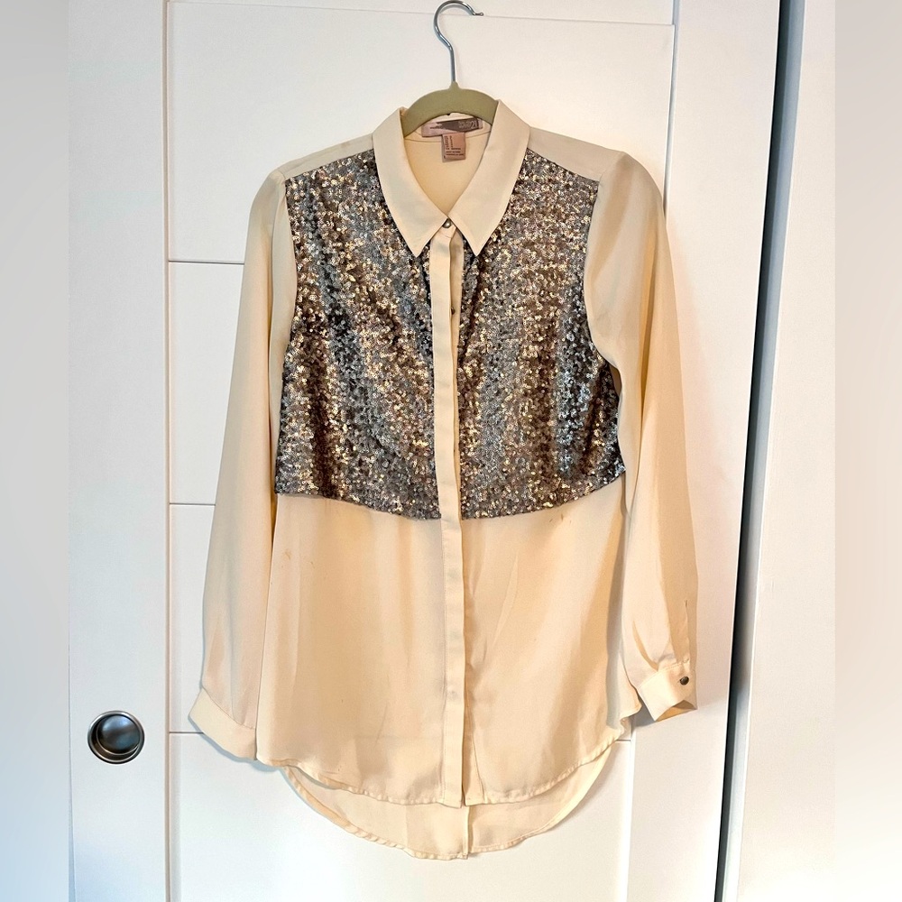 Forever 21 Sequined Button-down Shirt Size Small, Cream Color, Never Been Worn